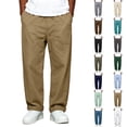 thumbnail image 1 of Thousandth Plus Size Pants for Men Casual Cotton Wide Leg Trousers Trendy Elastic Waist Lightweight Breathable Pants for Everyday, 1 of 8