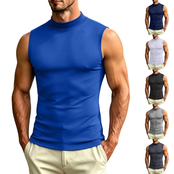 Thousandth Sleeveless Compression Shirts for Men Mock Neck Quick Dry Cooling Gym Athletic Tank Tops Moisture Wicking Tees Sport Running Tops