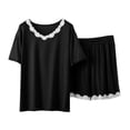 thumbnail image 1 of Thousandth Women's Fashionable Summer Loungewear Casual Comfortable Sleepwear Lace Short Sleeved T-Shirt with Elastic Waist and Lace Shorts Loose Home Clothes Pajamas Set, 1 of 6