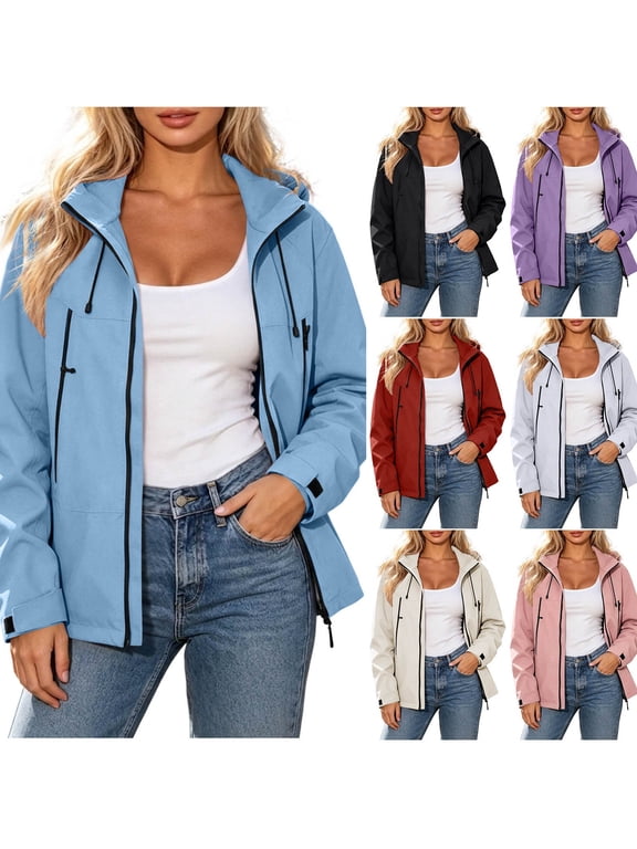 Women's Lightweight Softshell Jacket Casual Hooded Full Zip Water Resistant Windbreaker with Pockets Fall Active Outdoor Travel Coat