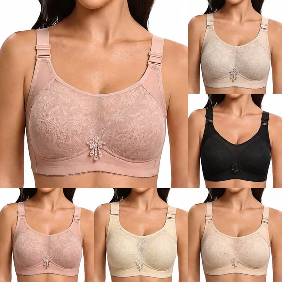 Thousandth Women's Plus Size Bra Wireless Floral Mesh Full Coverage Underwear Breathable Lingerie Comfort Support Bralette with Wide Adjustable Straps
