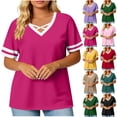 thumbnail image 1 of Thousandth Women's Plus Size Tops Casual V-Neck Summer Blouses Breathable Loose Fit Shirts Trendy Cross Neckline Short Sleeved Tops, 1 of 7