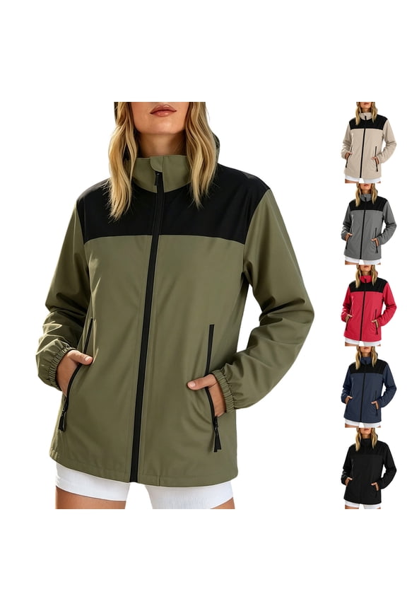 Womens Lightweight Windbreaker Jacket Casual Hooded Zip Up Long Sleeve Tops Water Resistant Outdoor Activewear Rain Coat