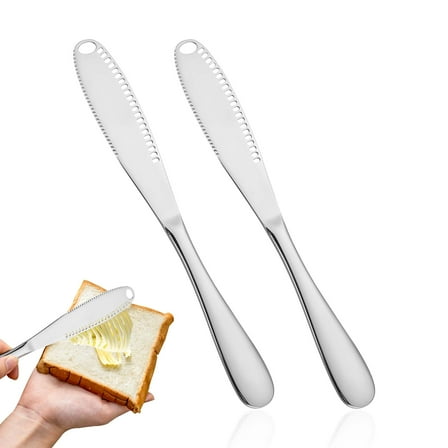 Thovorrnl 2 Pcs Stainless Steel Butter Knife Set with Holes & Serrated Edge, 8.7" Butter Spreaders