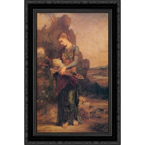 Thracian Girl carrying the Head of Orpheus on his Lyre 18x24 Black Ornate Wood Framed Canvas Art by Moreau, Gustave