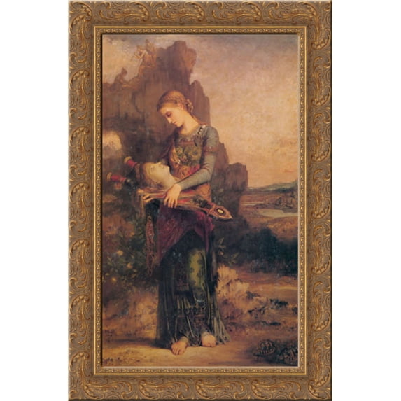Thracian Girl carrying the Head of Orpheus on his Lyre 18x24 Gold Ornate Wood Framed Canvas Art by Moreau, Gustave