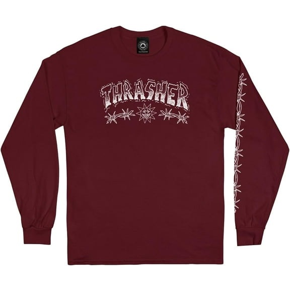 Thrasher Barbed Wire Long Sleeve Shirt Medium Maroon