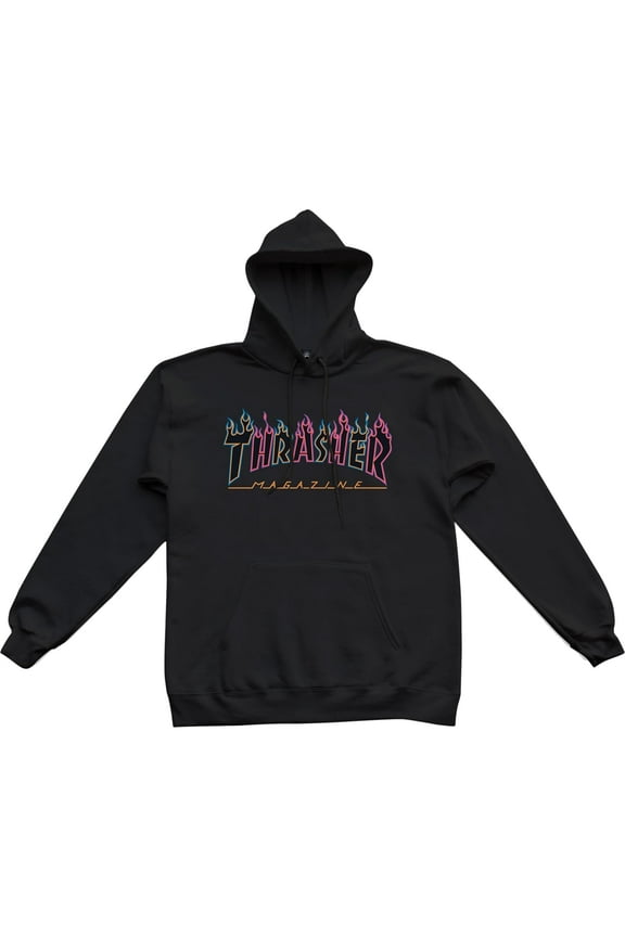 Double Flame Neon Hoodie Sweatshirt Small Black