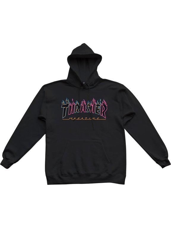 Double Flame Neon Hoodie Sweatshirt Small Black