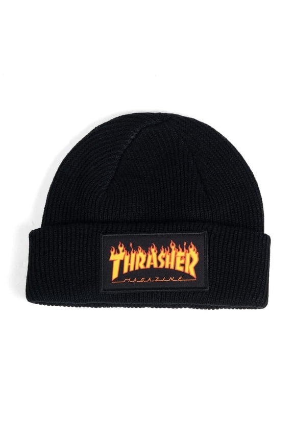 Flame Patch Beanie - Black