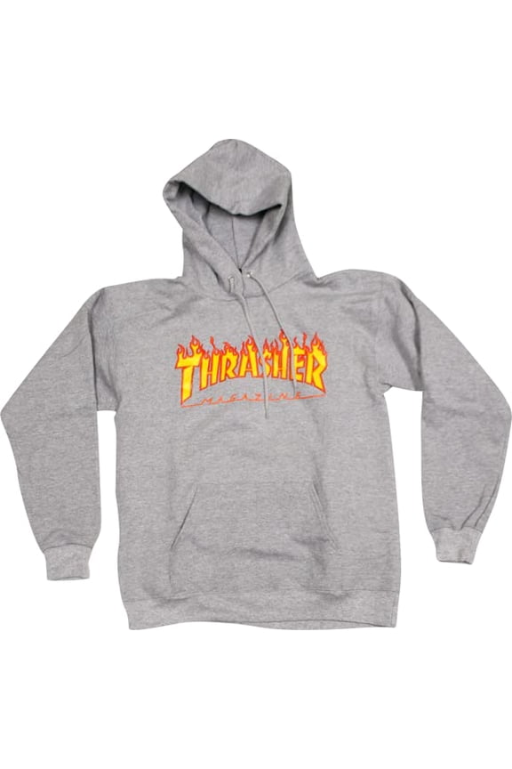 Flames Hoodie Sweatshirt Extra Large Heather Grey