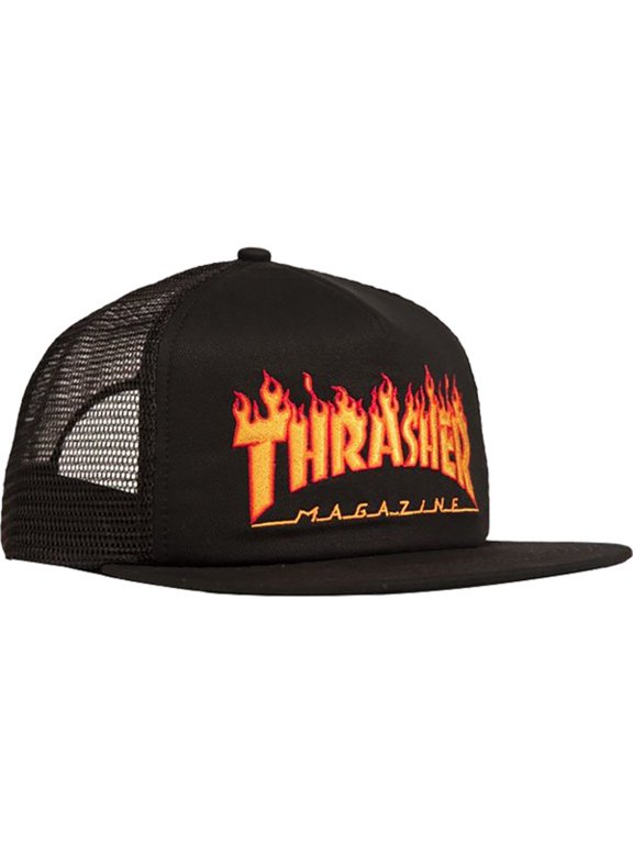 Magazine Flame Black / Yellow / Red Embroidered Mesh Back Hat - Adjustable