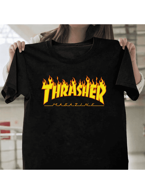 Thrasher Magazine Flame Spell Out Skateboarding Unisex T-Shirt, up to size 3XL.