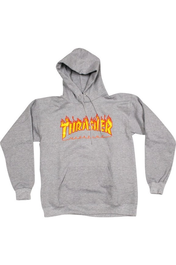 Magazine Flames Heather Grey Men's Hooded Sweatshirt - Small