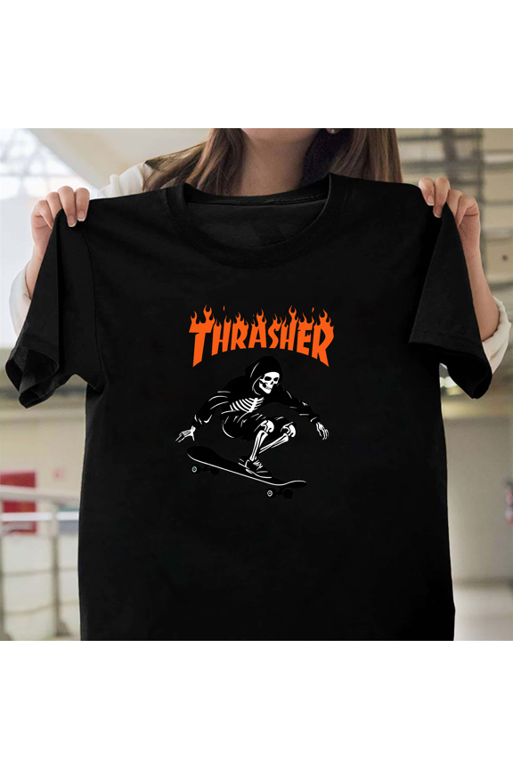 Thrasher Magazine Skateboarding Logo Flame Text Skater Streetwear Brand V50202 Unisex T-Shirt, Size Up to 5XL