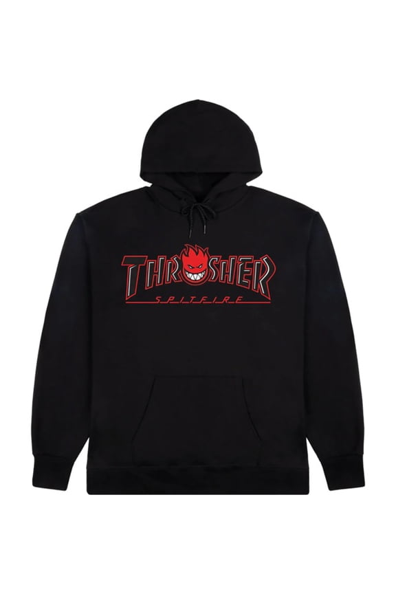 Magazine Spitfire Bighead Outline Black Men's Hooded Sweatshirt - Large