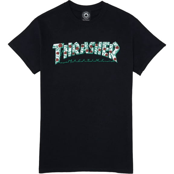 Thrasher Roses Large Size T-Shirt - Black