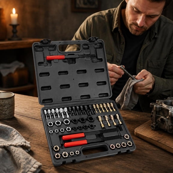 Thread Chaser Set, 49 Piece Unc Unf Metric Thread Restorer Kit with 22 Taps, 24 Dies, 3 Thread Files and Storage Case
