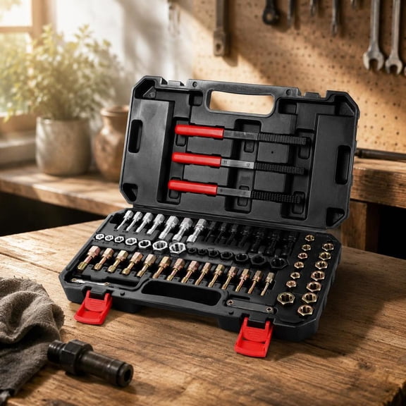 Thread Chaser Set, 61 Piece Unc Unf Metric Thread Restorer Kit with 28 Taps, 28 Dies and 3 Files