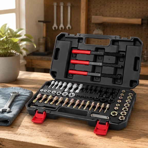 Thread Chaser Set, 61 Piece Unc Unf Metric Thread Restorer Kit with 28 Taps, 28 Dies and 3 Files