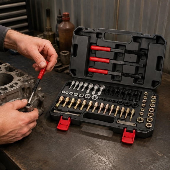 Thread Chaser Set, 61 Piece Unc Unf Metric Thread Restorer Tool Kit with 28 Taps, 28 Dies, 3 Files
