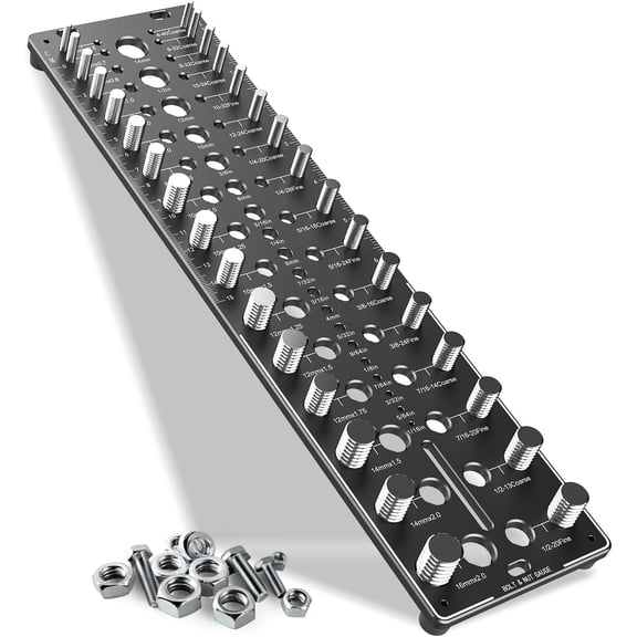 Thread Checker, 32 Nut and Bolt Thread Checker, Bolt Size and Thread Gauge 16Standard & 16 Metric, Bolt Size Finder, Wall-Mountable Bolt Thread Identifier Gauge with Inch & CM Ruler