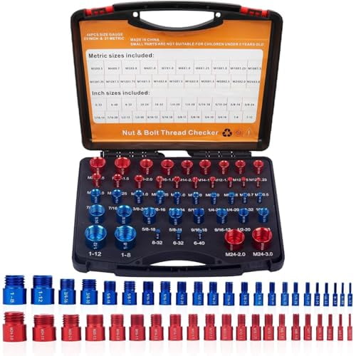 Thread Checker, 44 Bolt Size Finder, M3-M24 Metric & 6-32 to 1-12 Inch ...