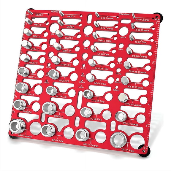 Thread Checker,Bolt Thread Identifier 20 Imperial & 16 Metric, Bolt Identifier Board, Nut and Bolt Thread Checker Gauge with 19 Drill Bit Gauge