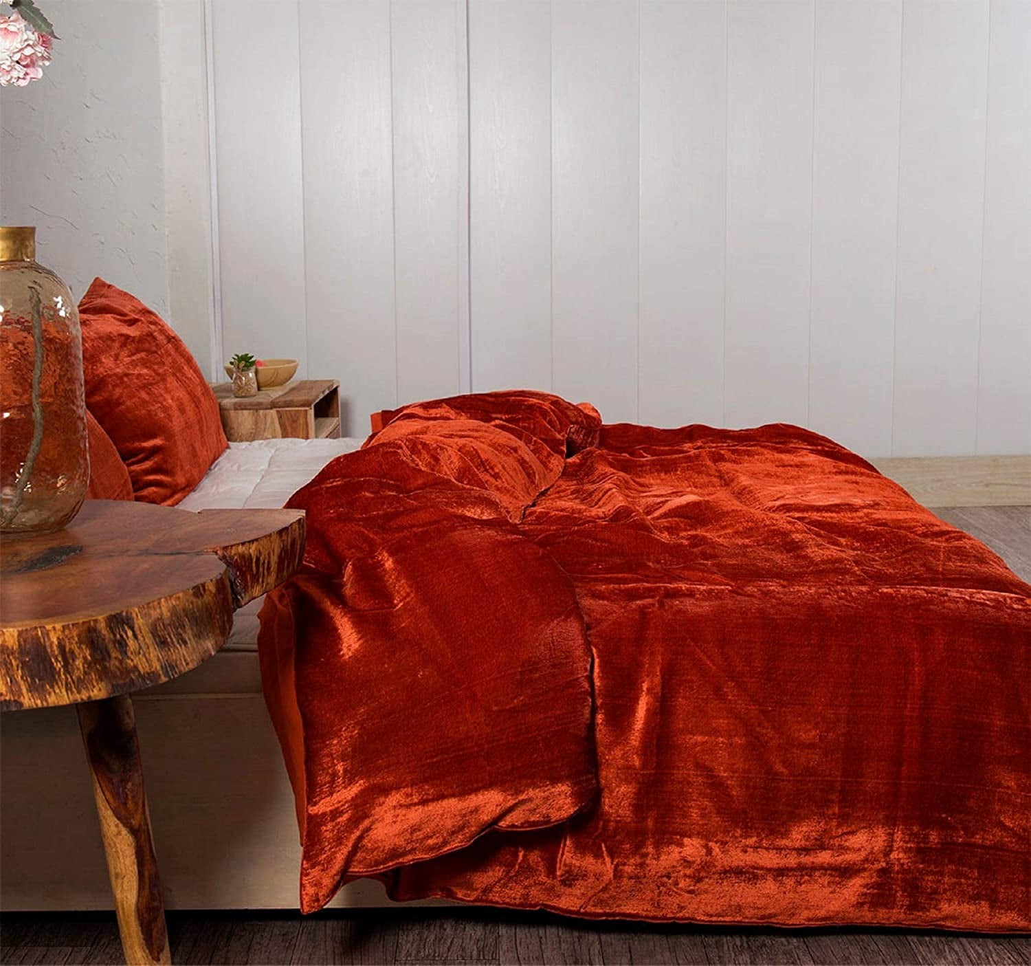 Thread Connect Velvet Duvet Cover King/Queen Size Comforter Set, Boho Bedding Sheets Crushed Velvet bedding sets Ties Closure, (1 Duvet Cover & 2 Pillowcases)