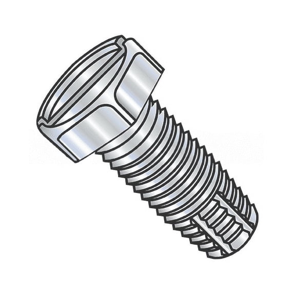 Thread Cutting Screw - Type F - Slotted Drive Indented Hex Head - Zinc Plated Steel - 8-32 Thread - 1/2" Long