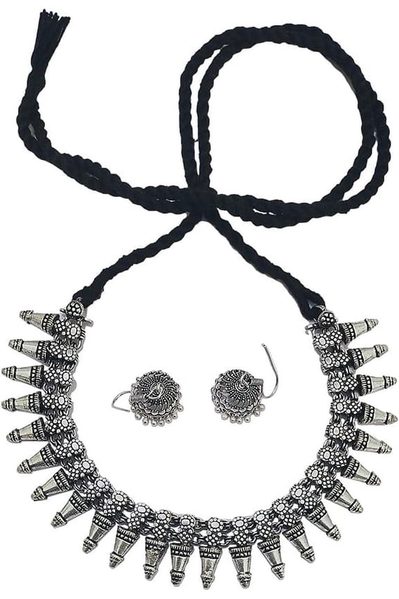 Thread Jewelry set with metal beads Intertwined in Black Thread Offbeat Women Necklace Set Handcrafted Collar choker Necklaces