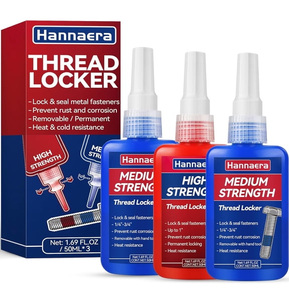 Thread Lock Blue and Red, Threadlocker Removable & Permanent, Thread Locker for Nuts, Bolts, Fasteners and Metals, Against Losening and Leakage (Medium 50 ml *2 + High 50 ml *1)