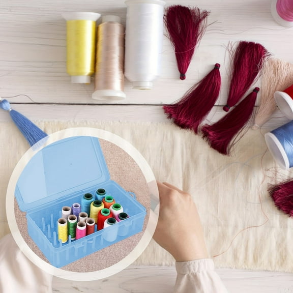 Thread Organizer Box under $5! Yrmaups 42 Spool Plastic Thread Organizer Box, Transparent Sewing Thread Storage Case, Multi-function Desktop Organizer for Needles, Buttons, Crafts