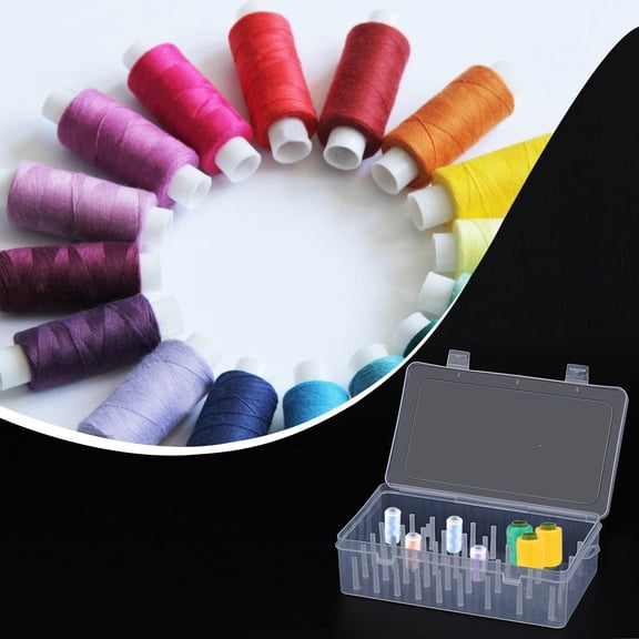 Thread Organizer Box, Sewing Storage Case with Clear Plastic Spool Holder, Desktop Craft Organizer for Needles Buttons and Notions, Multi-Compartment Sewing Supply Box for Home Craft Room