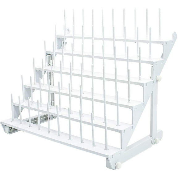 Thread Rack for 60 Spools or 30 Cones, Wall Mounted Large Thread Holder with Long Pegs, Bright White Plastic Thread Stand for Embroidery Serger Sewing Thread Storage and Hair Braiding