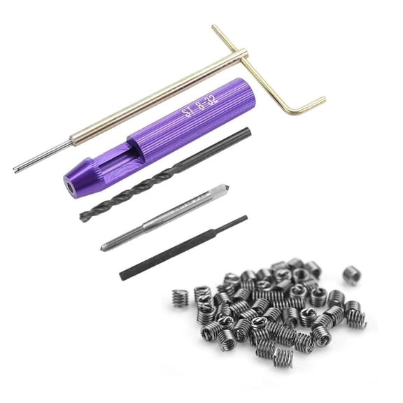 Thread Repair Insert, 50Pcs Stainless Steel Coiled Wire Helical Screw Imperial 8-32UNC x 1.5D Thread Inserts Kit, with Dedicated Tap, Installation Tool, Breaker and 4.4UNC Drill Bit