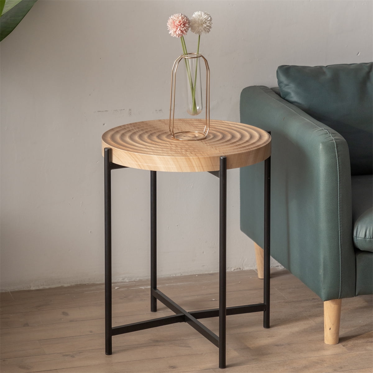 Tribesigns Side Table for Living Room, Round End Table Small Accent Table  with Crossed Wood Base 
