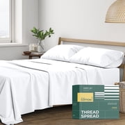 THREAD SPREAD Organic Cotton Bed Sheets Queen - 100% Organic Cotton Sheets Queen Size4 PC, White, Crisp Cooling Percale Weave Sheet Set