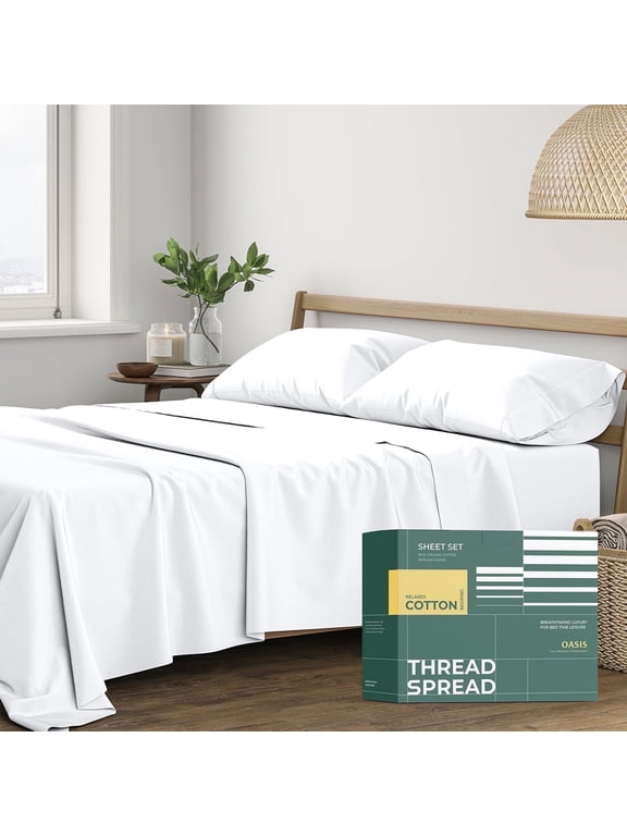 Organic Cotton Bed Sheets Queen - 100% Organic Cotton Sheets Queen Size(4 PC, White), Crisp Cooling Percale Weave Sheet Set