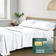 Thread Spread 100% Organic Cotton Sheets Queen Size - 4 PC Organic Cotton Queen Size Percale Weave Sheet Set, Soft, Cooling, Crisp & Breathable, 16" Deep Pocket Hotel Quality Bedding Set - White
