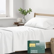 THREAD SPREAD 100% Organic Cotton Sheets Twin Sheets - Percale Weave Cotton Sheets Twin Size 3 PC, White, Soft Cooling Hotel Sheet Set