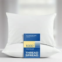 Thread Spread 100% Pure Cotton Pillowcases Set of 2 - 1000 TC Egyptian Cotton Bright White King Size Pillowcase Set, Soft Sateen Weave Bed Pillow Cover