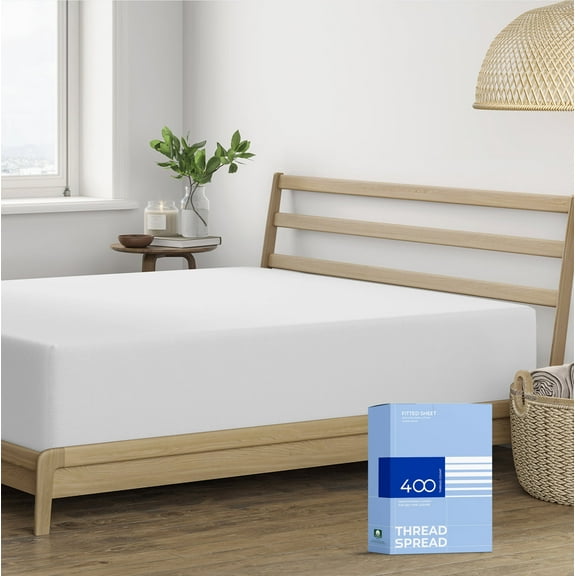 THREAD SPREAD 100% Cotton California King Fitted Sheet Only - 400 Thread Count Cali King Size Sheet Deep Pocket Fitted, Cool Soft Sateen No Pop-Off Elastic Bottom Sheet, Fits Mattress upto 18"- Silve