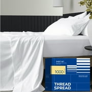 Thread Spread Luxury Egyptian Cotton Sheets King Size - 1000 Thread Count White King Bed Sheet 4 PC Set, Soft, Breathable Cooling Sheets, Fits upto 18" Deep Pocket Mattress