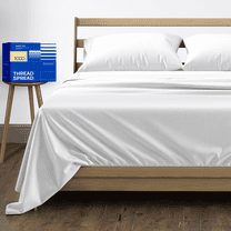 THREAD SPREAD 100% Egyptian Cotton Queen Sheet Set - Luxury High Thread Count Egyptian Cotton Bed Sheets Queen Size, 16" Deep Pocket Bed Set, Silky Soft, Cooling, Sateen Weave Bedding - White