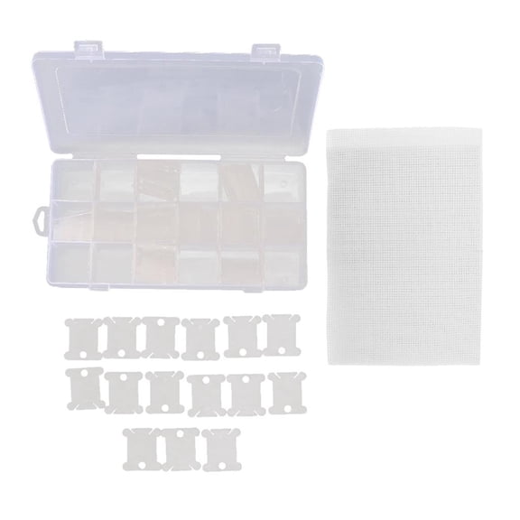 Thread Storage Box & 120-Pieces Floss Bobbins Embroidery Floss & Aida Cloth Cross Stitch Cloth White Cotton Cross Stitch Cloth Embroidery