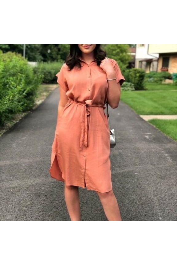 Thread & Supply Burnt Tangerine Soft Shirt Dress Size S Small Casual Button NEW