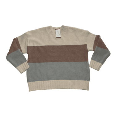 Thread & Supply Women's Plush Striped Ribbed Collar Sweater (Ivory/Mauve/Grey, XXL)