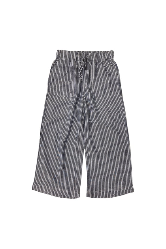 Women's Super Soft Relaxed Fit Wide Leg Crop Pants Adj Waist (Blue Stripe, XL)