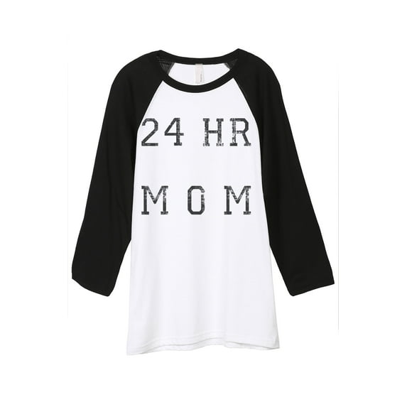 Thread Tank 24 Hour Mom Unisex 3/4 Sleeves Baseball Raglan White Black Large